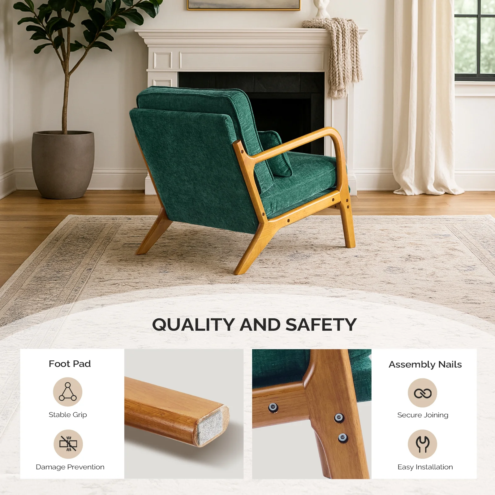 Ktaxon Accent Chair Corduroy Upholstered Armchair, Reading Club Chair with Pillow and Solid Wood Frame for Living Room Bedroom Furniture Off White - Image 121