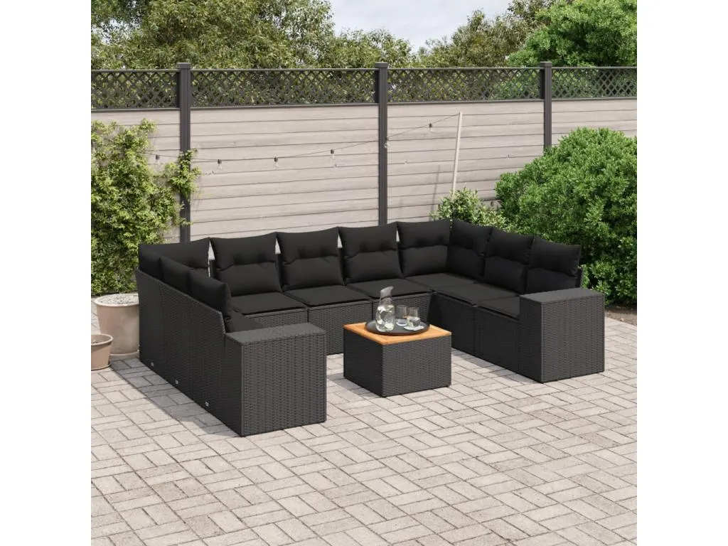 Set de sofás de jardín 10 piezas cojines ratán sintético negro 89772sjtr