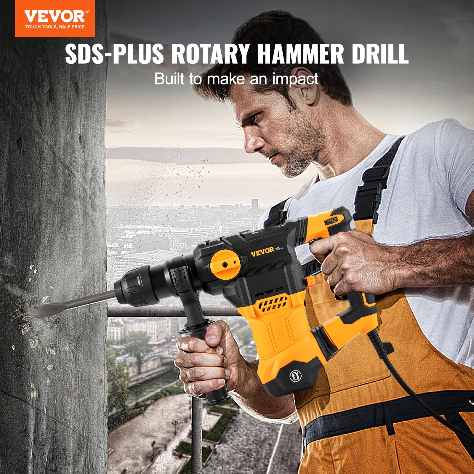 VEVOR 1-1/4inch SDS-Plus Rotary Hammer Drill, 13 Amp Corded Drills, Heavy Duty Chipping Hammers w/Vibration Control & Safety Clutch, Electric Demolition Hammers Variable Speed, Power Tool For Concrete - Image 2