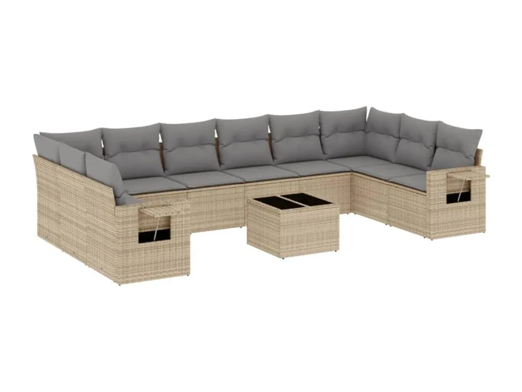 Set de sofás de jardín 11pzas con cojines ratán sintético beige qxmv80652