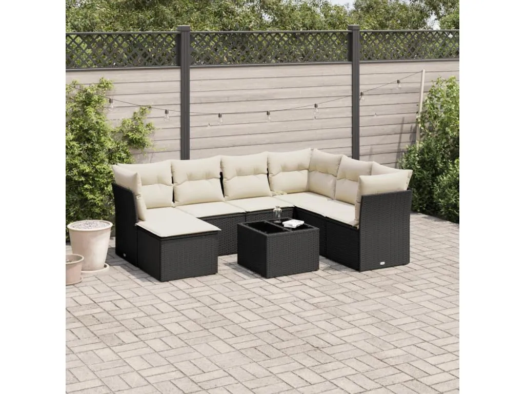 Set de sofás de jardín 8 piezas y cojines ratán sintético negro TOEJ96110