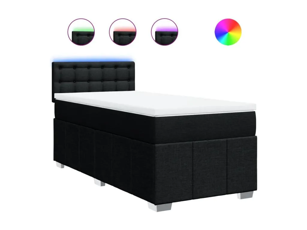 Cama box spring con colchón tela negro 80x200 cm rew3521222