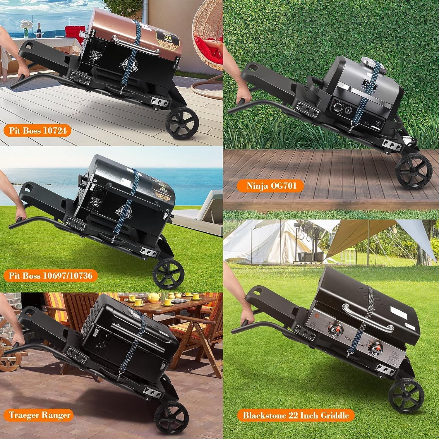 Hisencn Grill Stand for Ninja Woodfire Grill,Grill Cart,Collapsible Outdoor Grill Stand Fit for Ninja Woodfire Outdoor Grill(Ninja OG701),Traeger Ranger,Pit Boss 10697,10724,22" Blackstone Griddle - Image 13