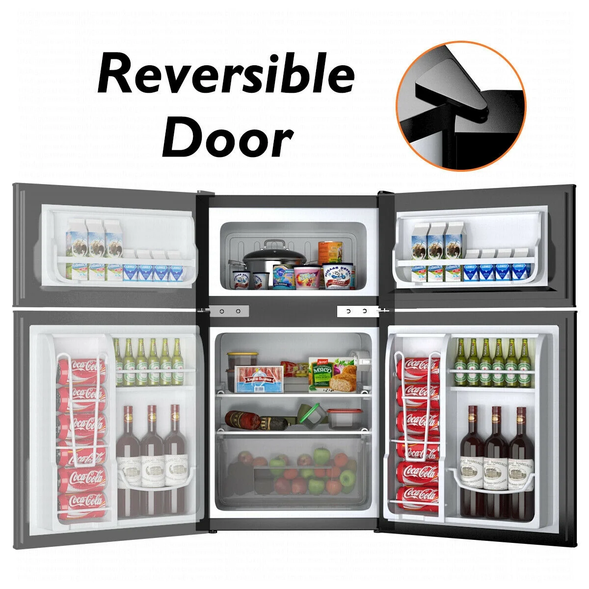 Costway Refrigerator Small Freezer Cooler Fridge Compact 3.2 cu ft. Unit, Grey - Image 9