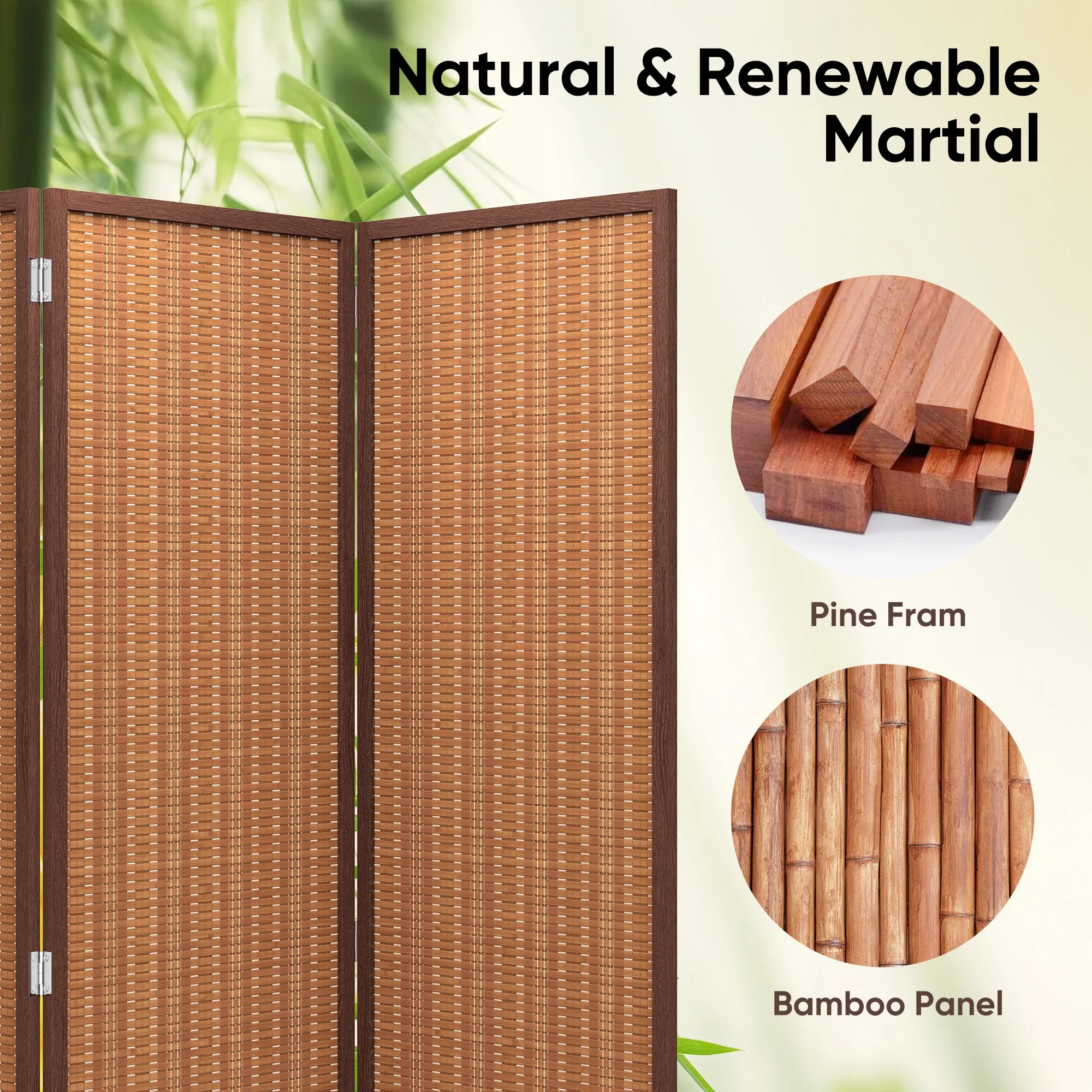 JOSTYLE 4-Panel Room Divider 6ft Tall Extra Wide Folding Privacy Screen with Diamond Double-Weave Divider for Room Separation Freestanding Red Brown - Image 3