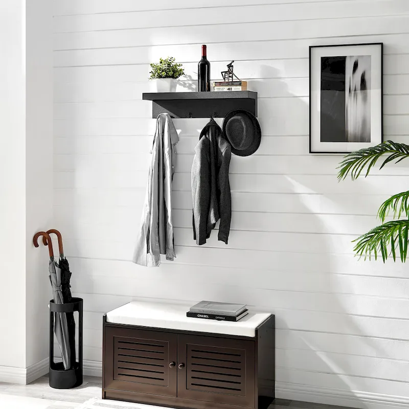 Danya B. Wall-Mounted Coat Rack with Decorative Ledge Shelf and Hooks for Entryway