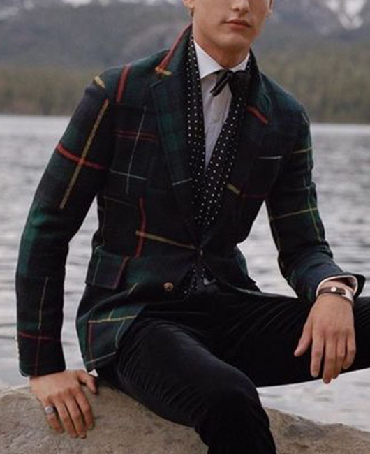 Business Plaid Pattern Pockets Notch Lapel Single Breasted Woolen Blazer