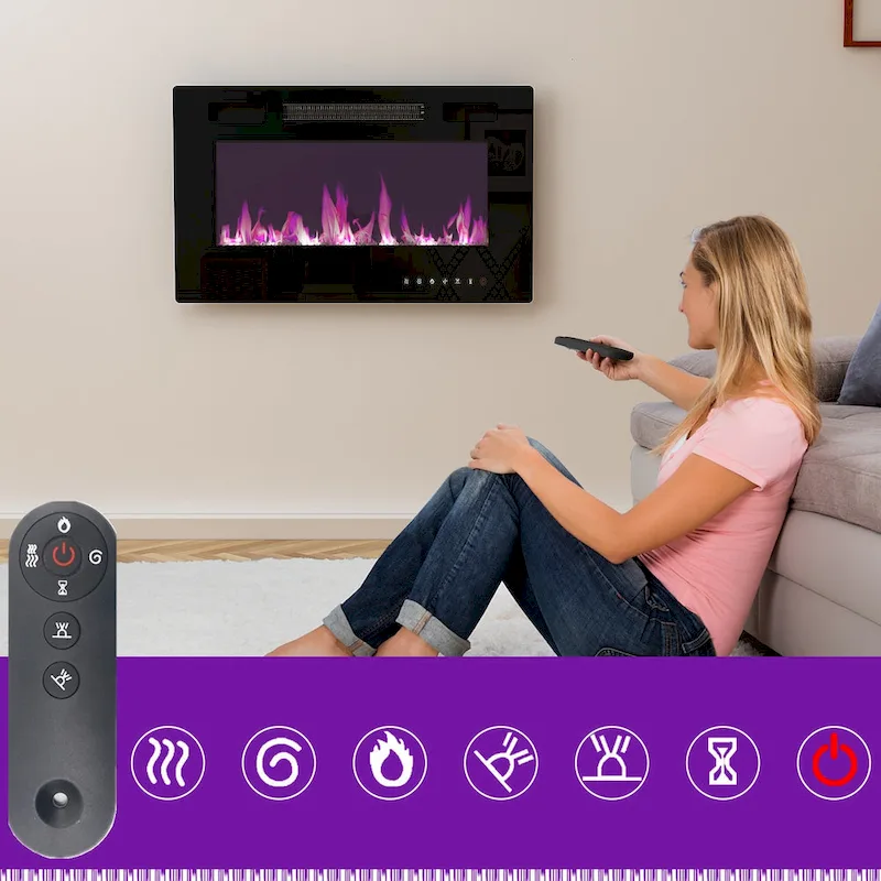 Electric Fireplace TV Stand Entertainment Center with LED Flame Effects and Remote Control