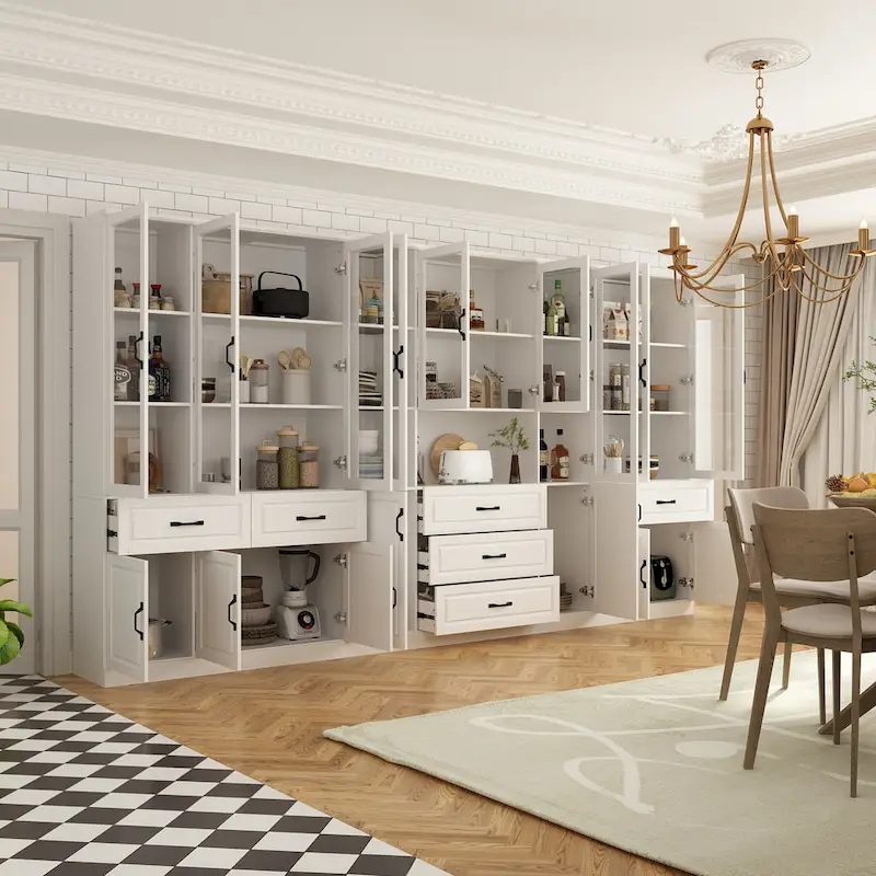 78.7-Inch Modular White Curio Cabinet with Glass Doors for Buffet Display