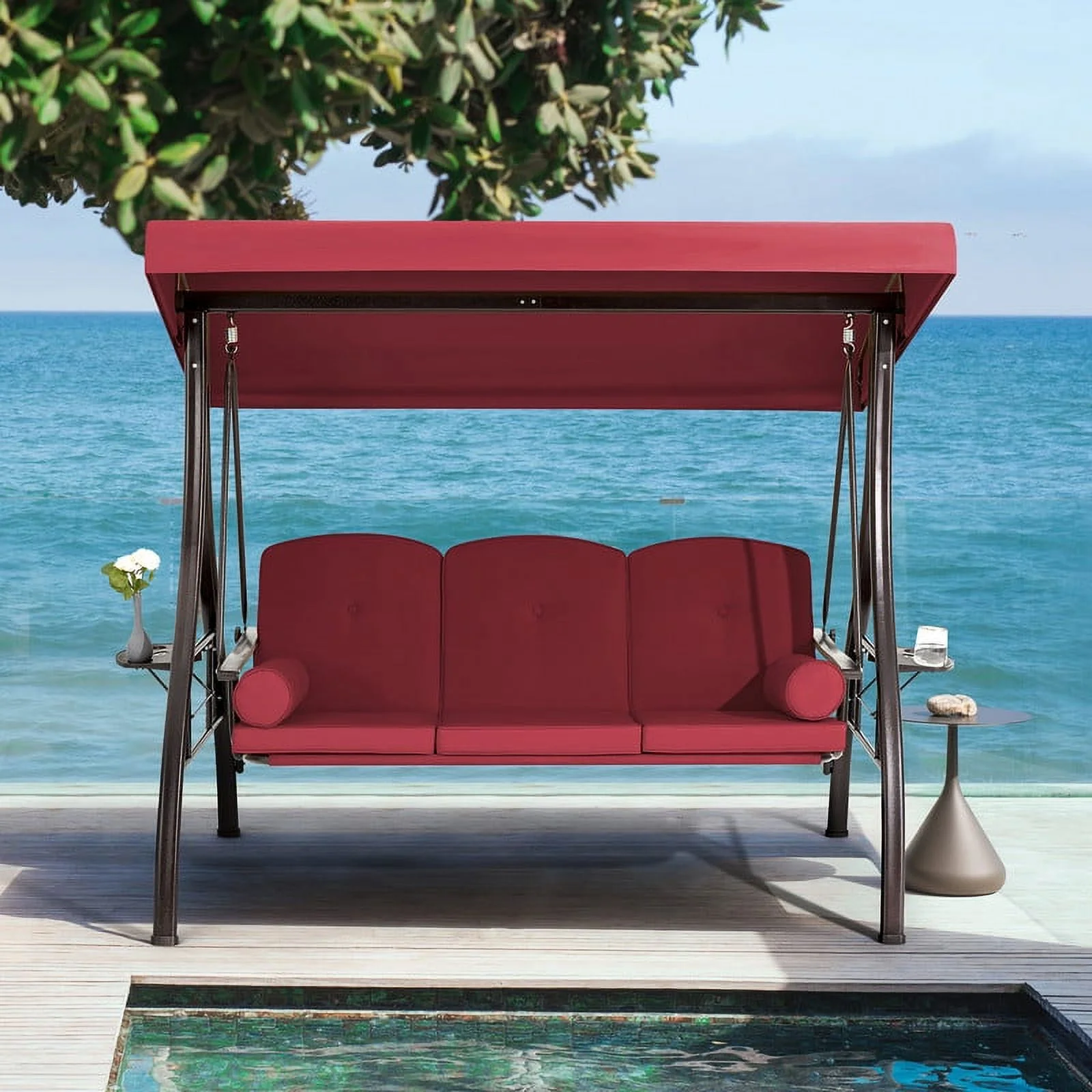 Homrest 3 Person Patio Outdoor Porch Swing with Adjustable Canopy, Backrest, Swing Bed with Stand for Garden,Deck - Image 13
