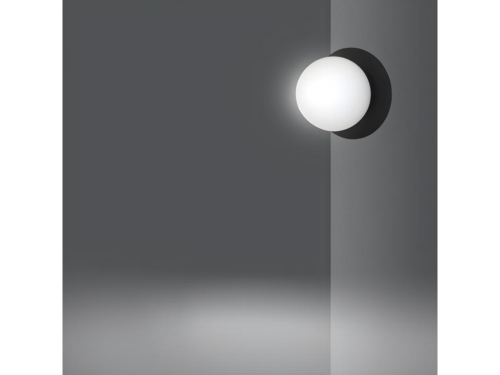 Aplique de pared Meltis estilo moderno circular negro con esfera de cristal 1xE14