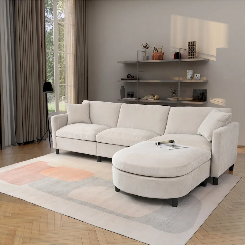 107.87" Sectional Sofa with Removable Seat and Back Cushions, Includes 1 Ottoman