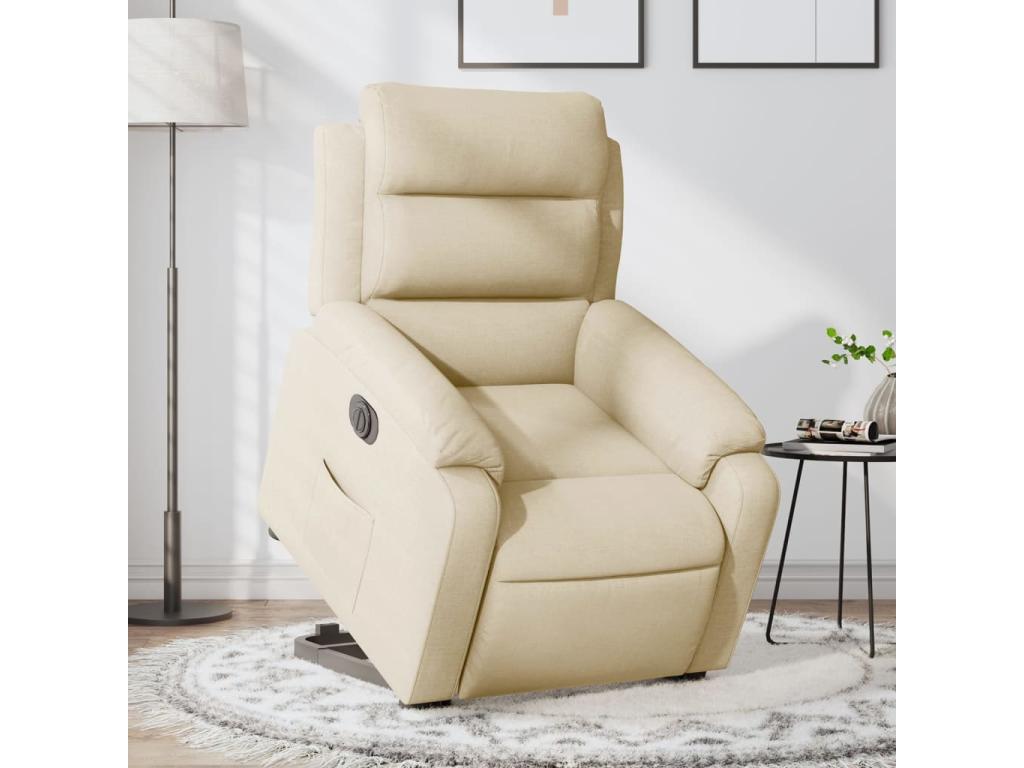 Sillón eléctrico reclinable elevable de tela color crema