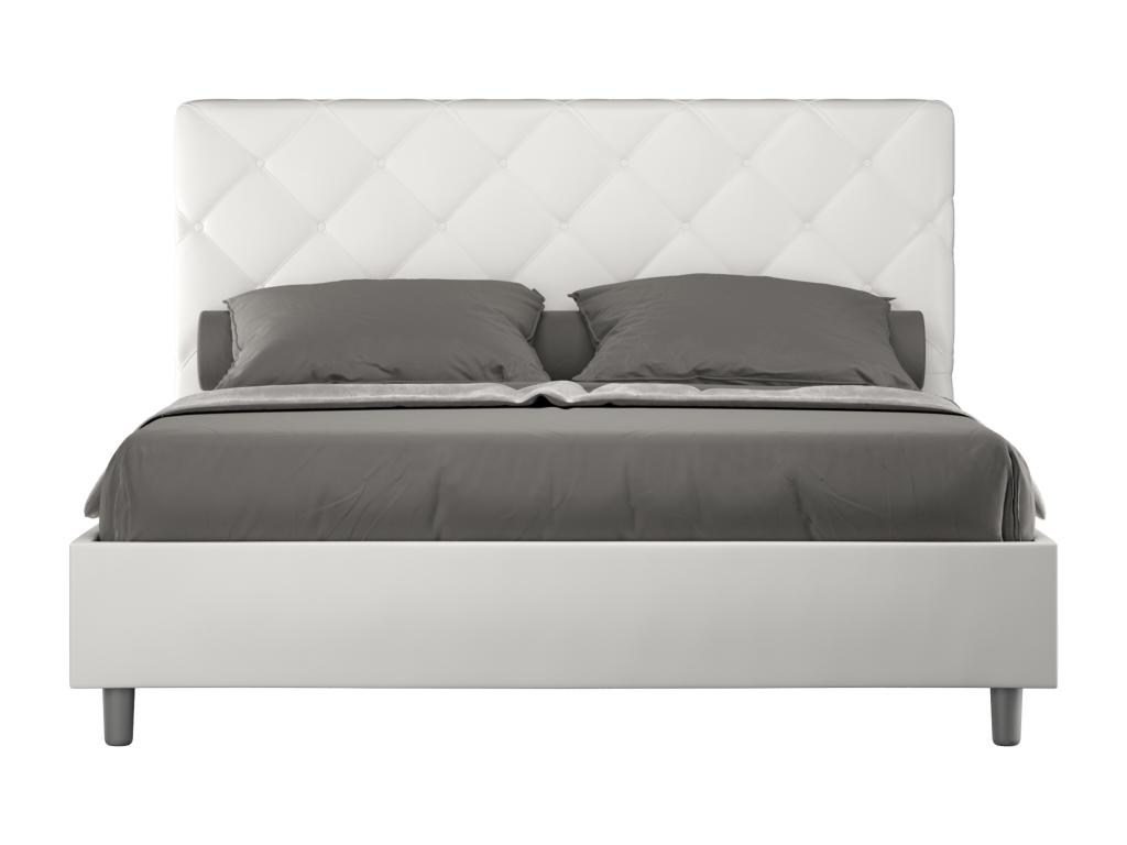 Cama contenedor doble elevable tapizada símil piel blanca Priya 160x200