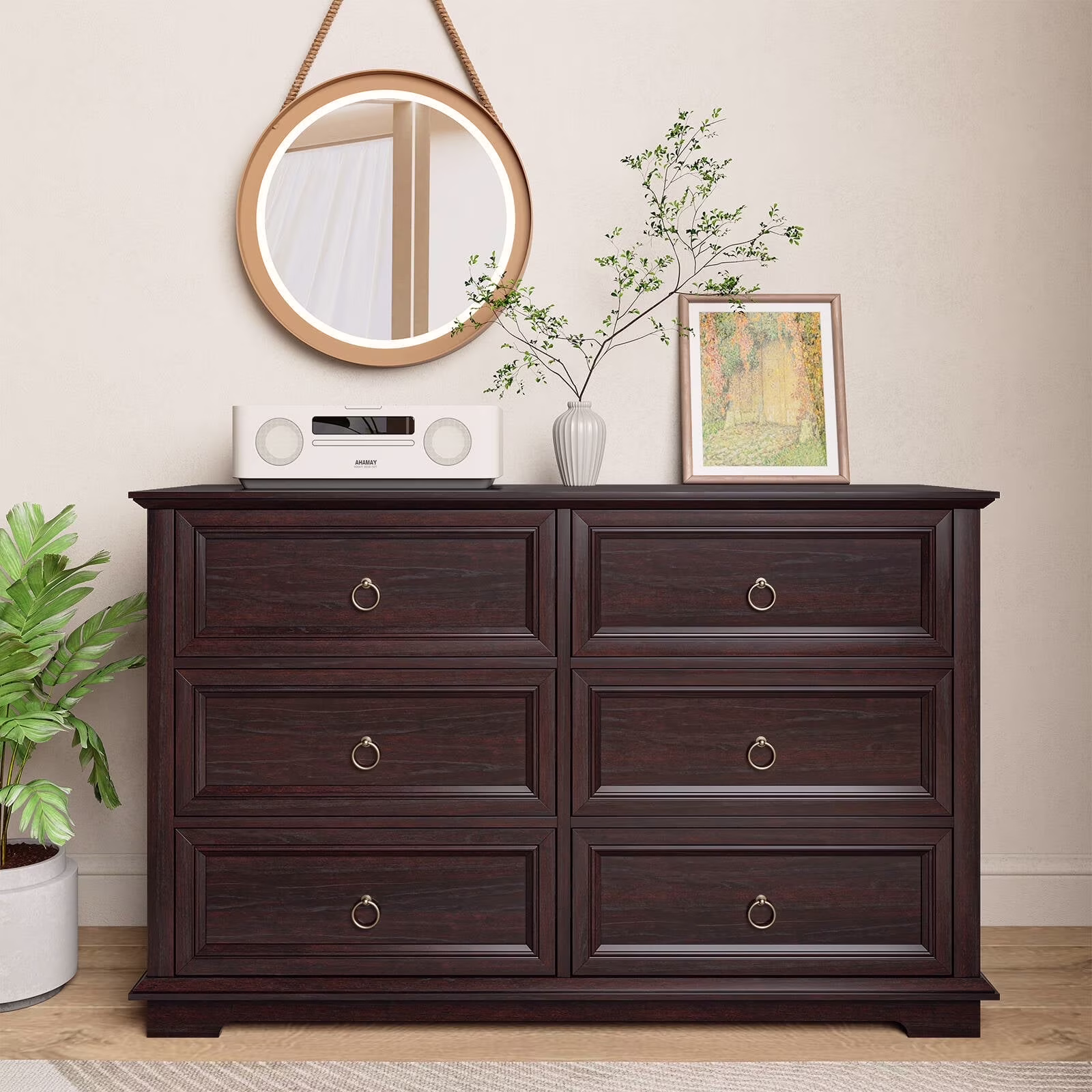 FAGAGA 6 Drawers Dresser for Living Room,Storage Cabinet Wooden Dressers Organizer for Bedroom,White - Image 3