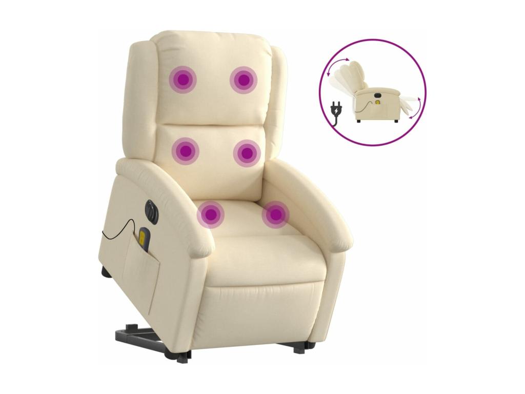 Sillón de masaje eléctrico reclinable elevable tela crema