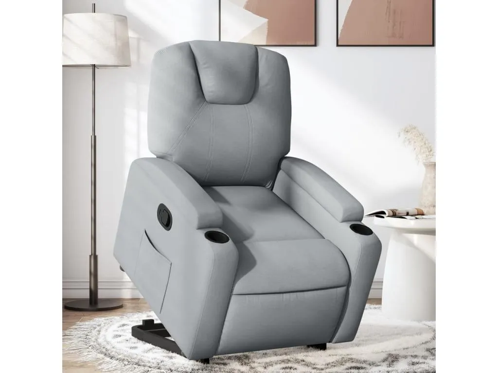 Sillón reclinable elevable de tela gris claro