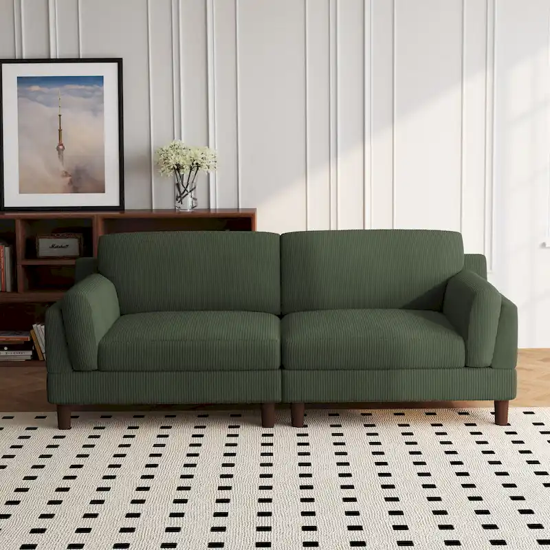 90-Inch Oversized Corduroy Sofa for Living Room with Reversible Cushions
