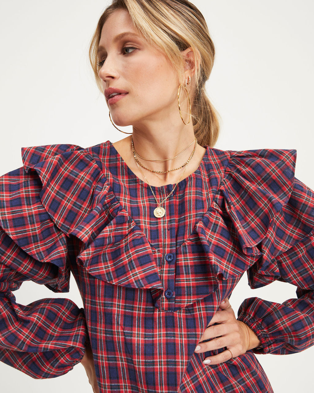 Be Merry Plaid Ruffle Mini Dress - Se7enfashion