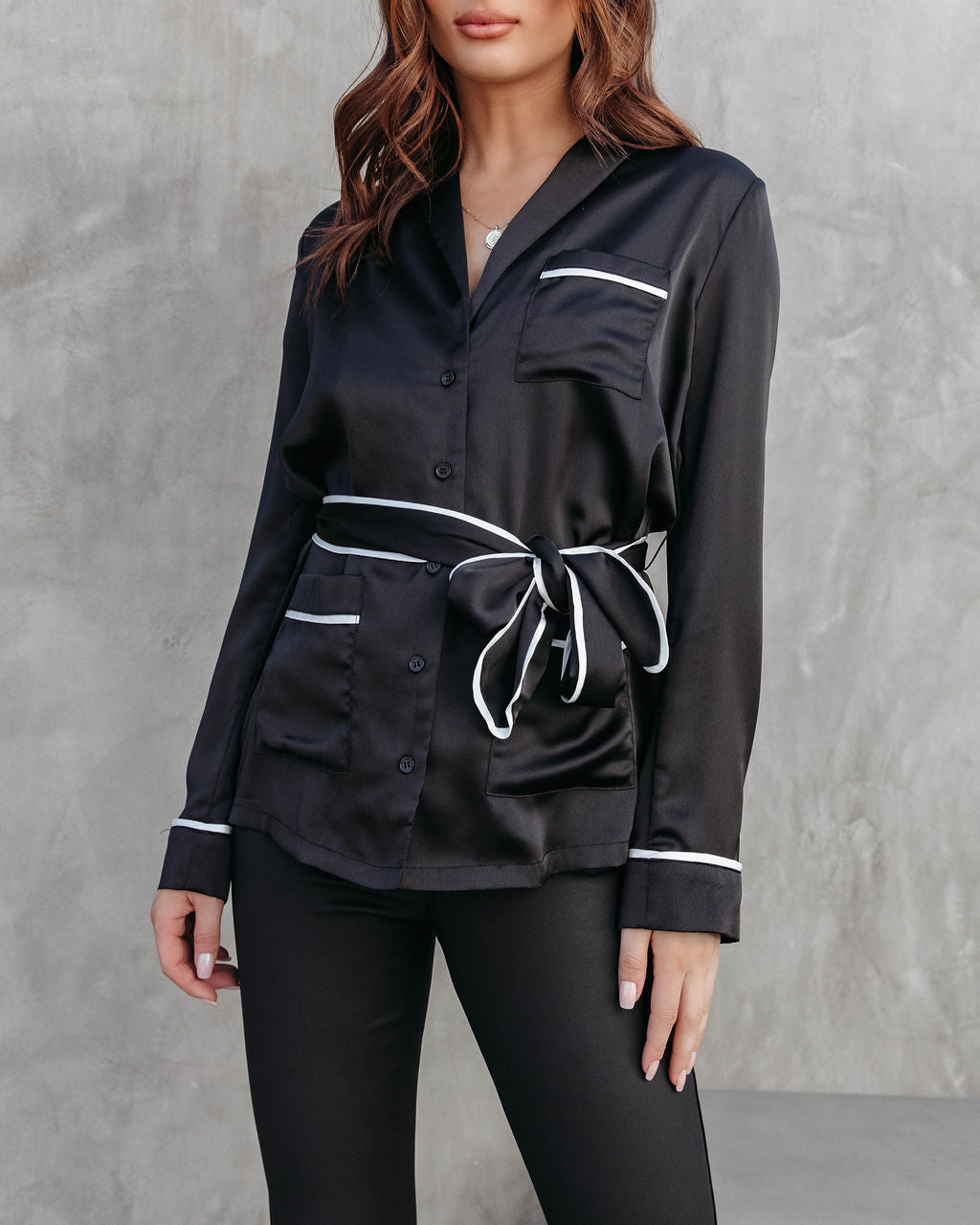 After Party Satin Pocketed Button Down Top - Black - FINAL SALE - Se7enfashion