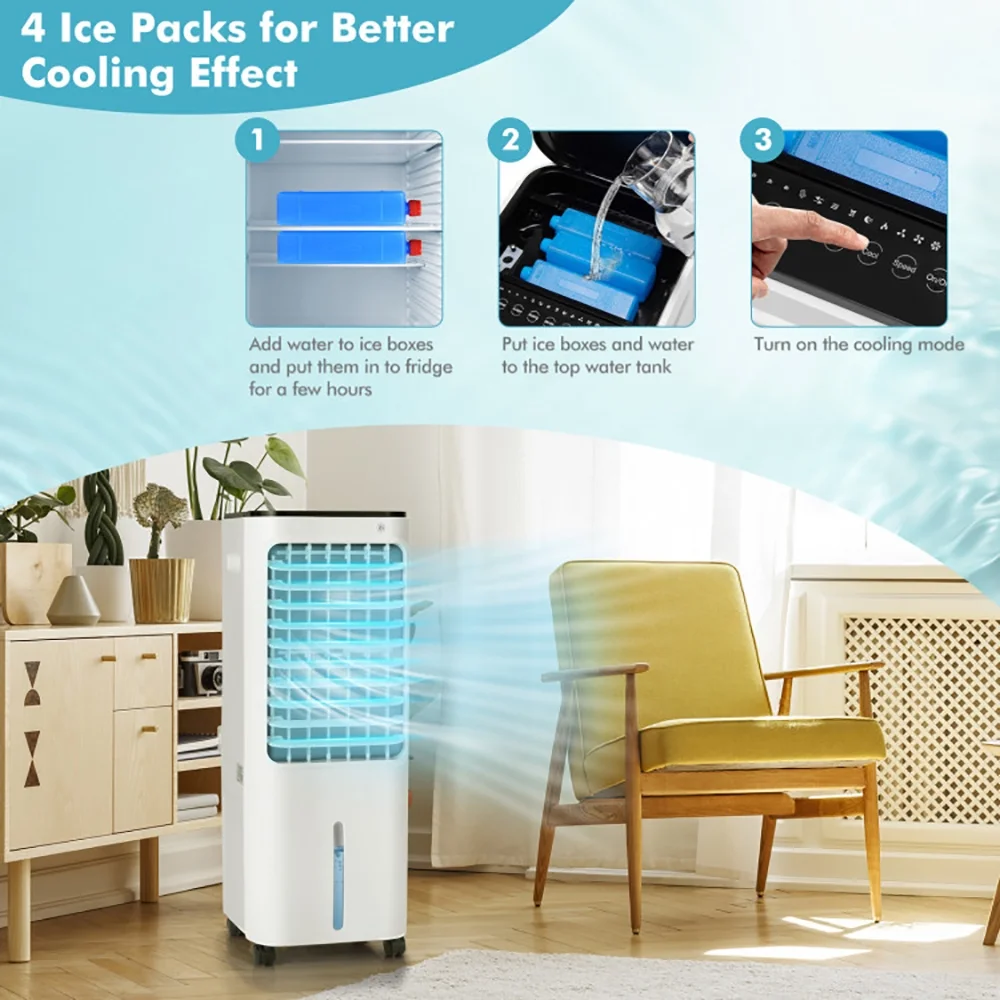 GVN Air Conditioners, Air Cooler, 4-in-1 Evaporative Air Cooler with 12L Water Tank and 4 Ice Boxes-White - Image 5