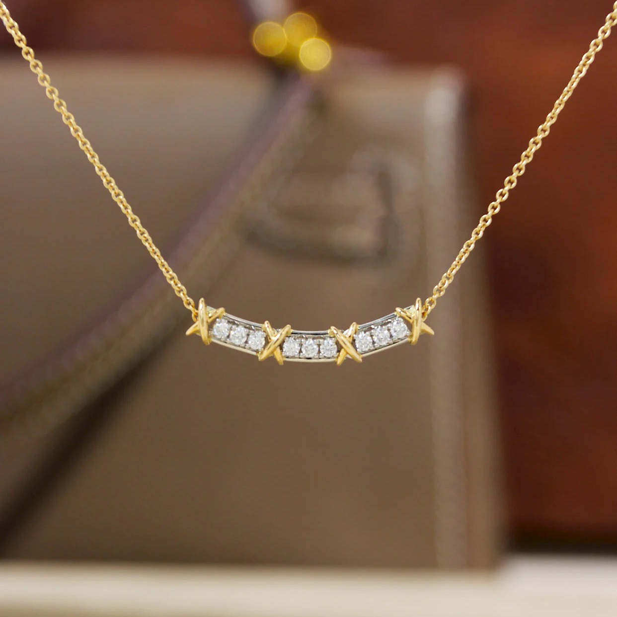 Jean Schlumberger by Tiffany Sixteen Stone Narrow Pendant Necklace with Diamonds - Original Replica Club