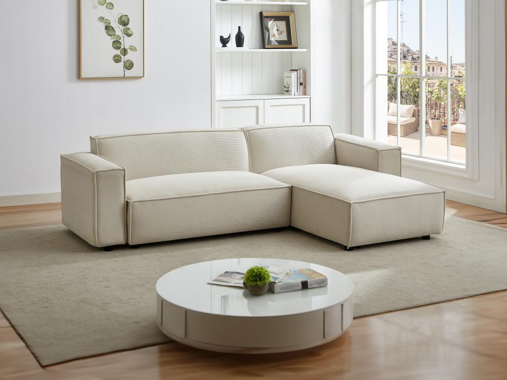 Sofá de esquina reversible de terciopelo beige