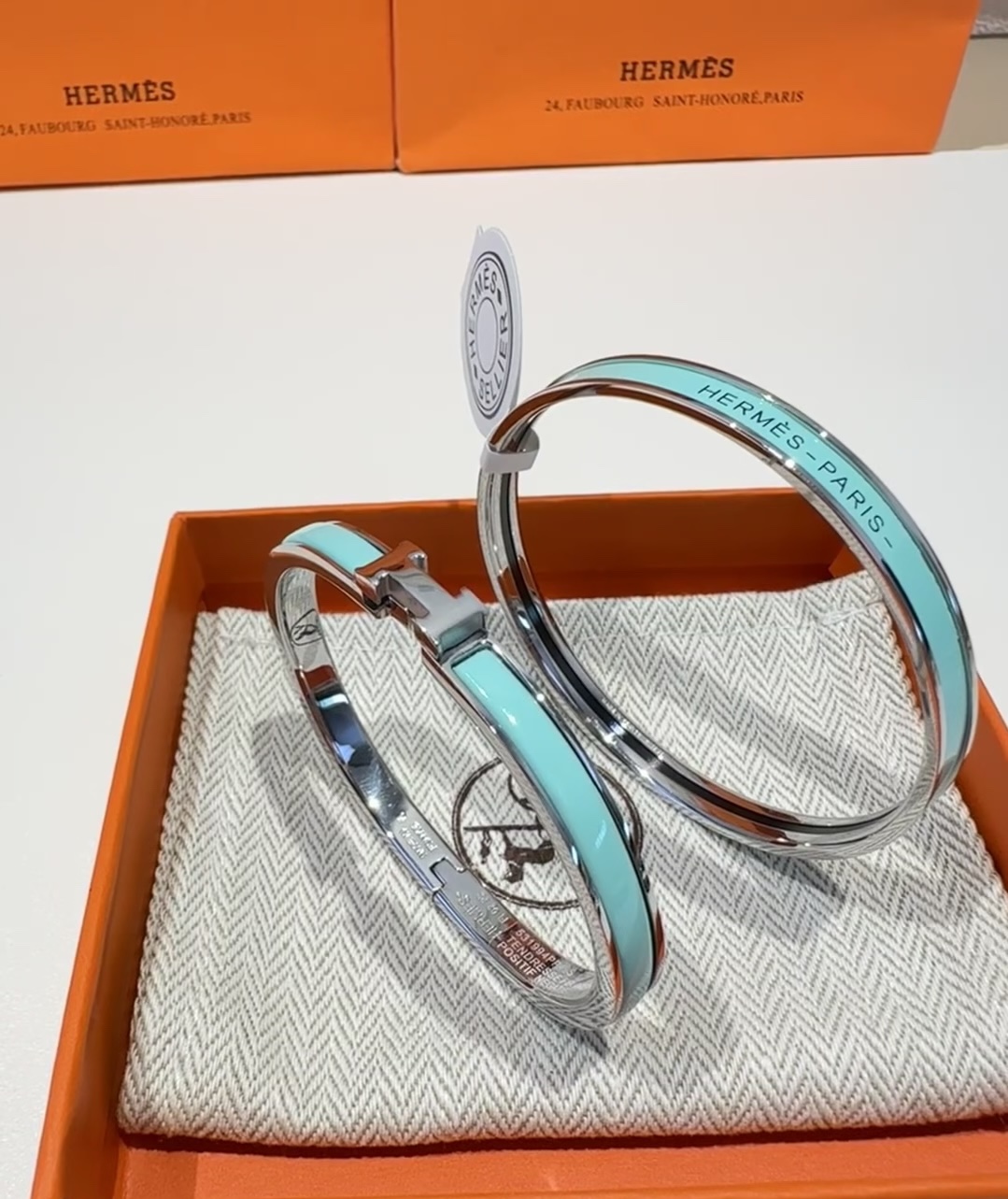 Hermes H Blue Enamel Bracelet Bangle - Original Replica Club