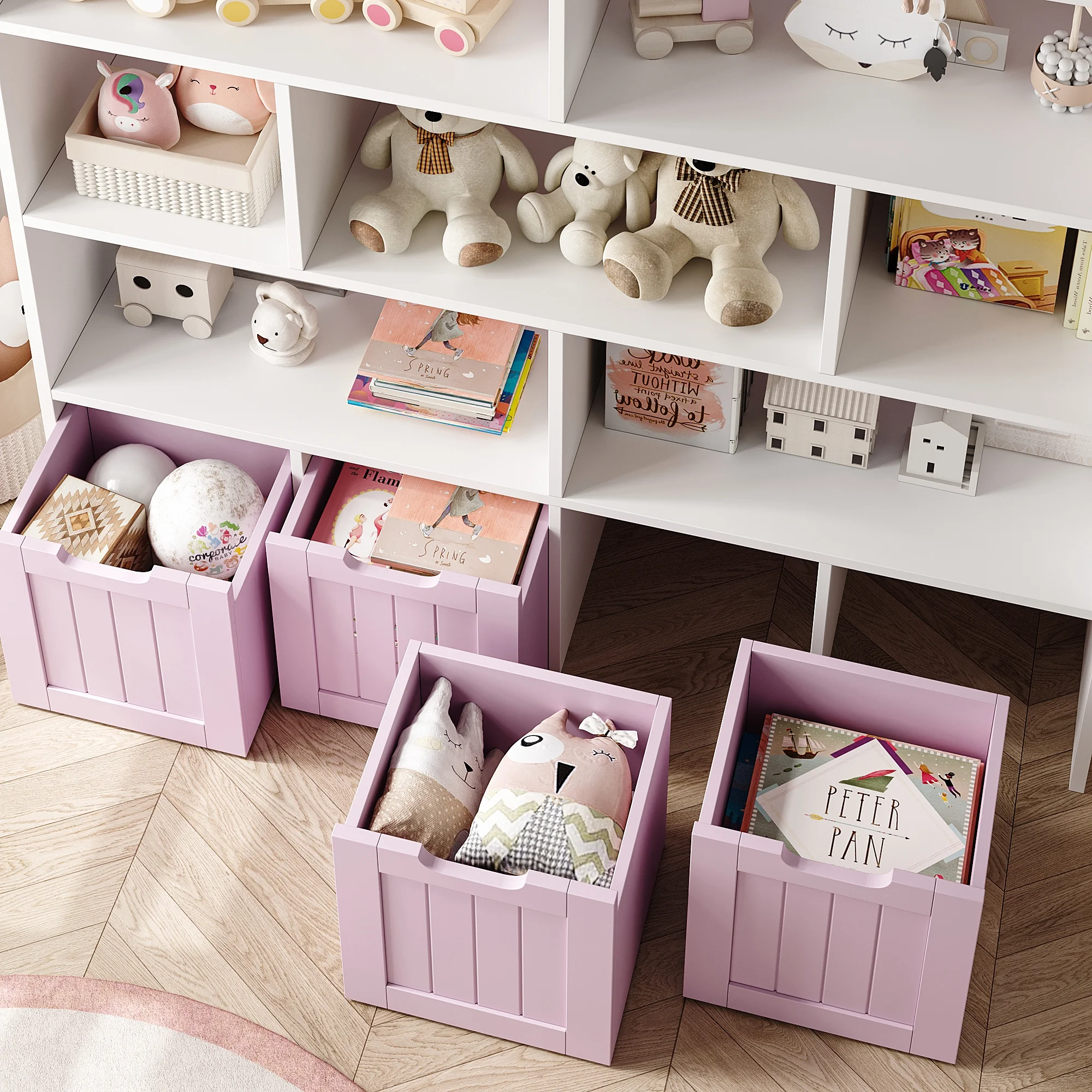 Homfa 7 Cube Toy Storage Organizer, Kids Geometric Bookcase and Bookshelf with 4 Drawers, White - Image 24