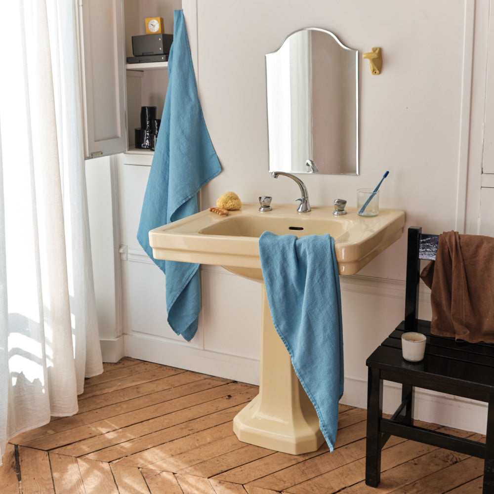 Serviette de bain en lin - Nid d'abeille - Bleu Primaire