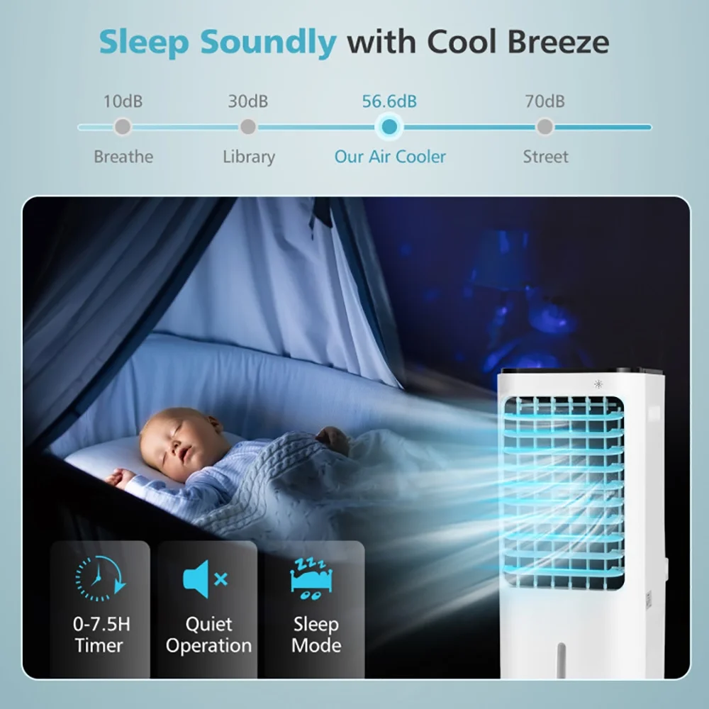 GVN Air Conditioners, Air Cooler, 4-in-1 Evaporative Air Cooler with 12L Water Tank and 4 Ice Boxes-White - Image 9