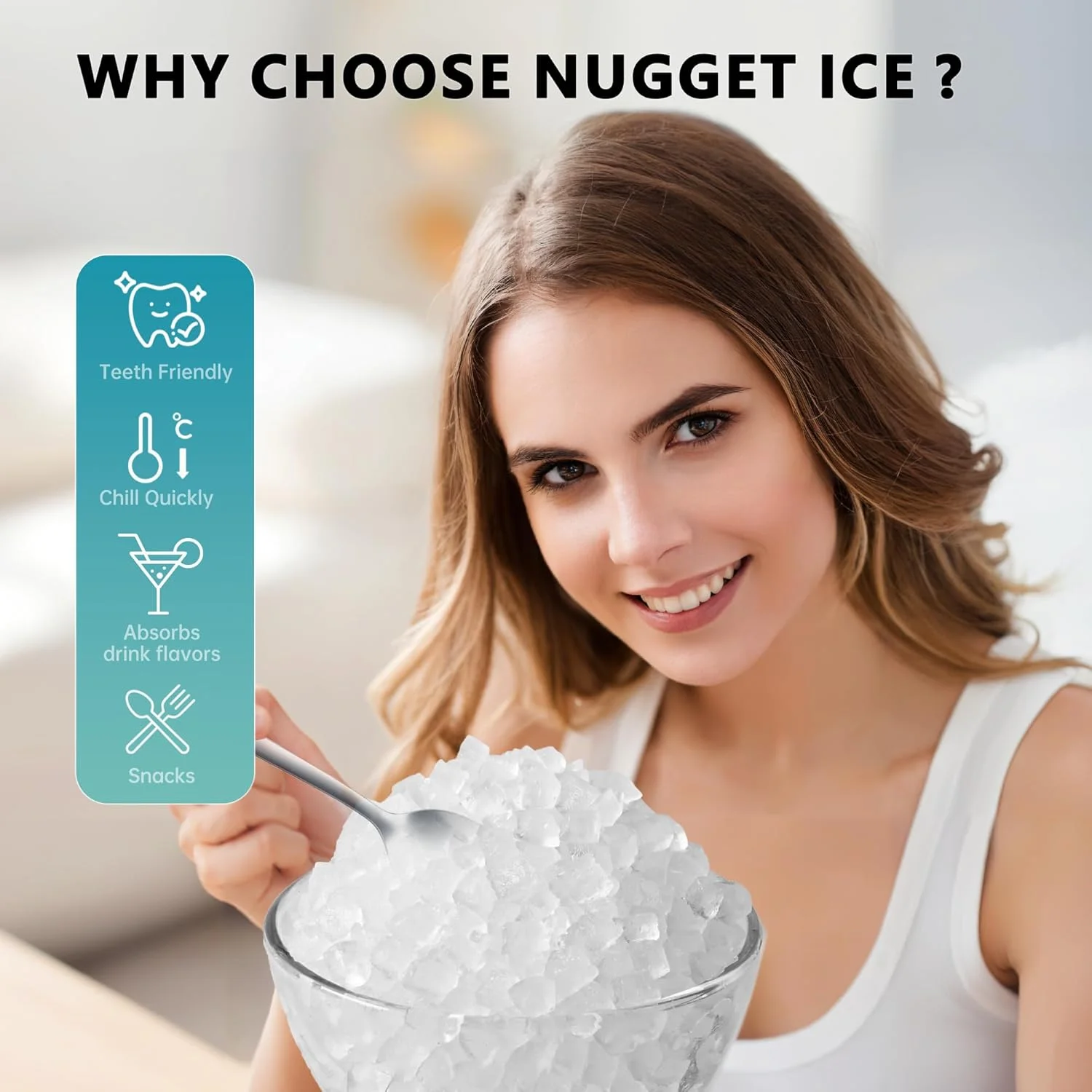 Auseo Nugget Ice Maker Countertop, Ready in 6 Mins ,35Lbs Each day with Self-Cleaning,Portable Sonic Ice Machine for Home/Office/Bar, Black - Image 5