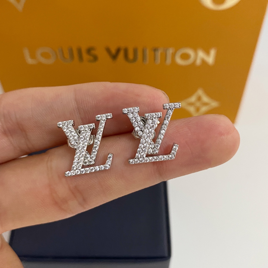 Louis Vuitton Diamond Paved LV Monogram Stud Earrings - Original Replica Club