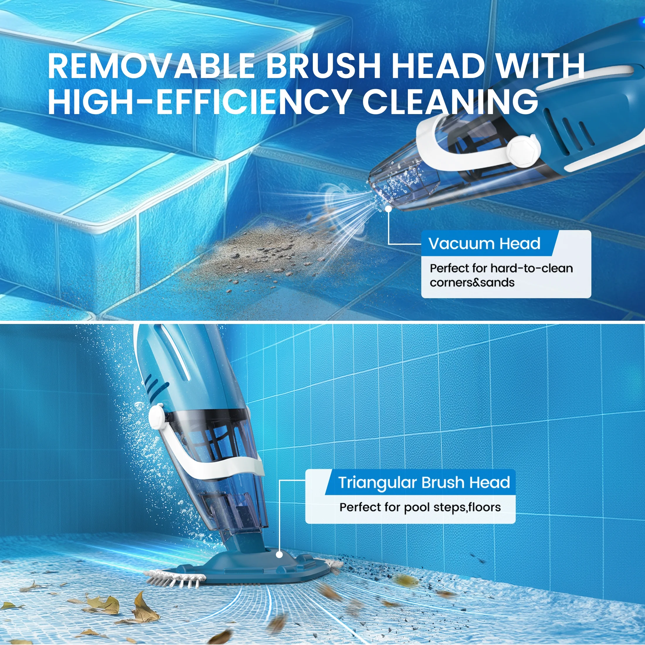 Cordless Pool Vacuum Cleaner, Handheld Pool Vacuum with 80-Minute Runtime for Above & In-Ground Pools, Spas and Hot Tubs, Strong Suction Power, Fast Charging - Image 2