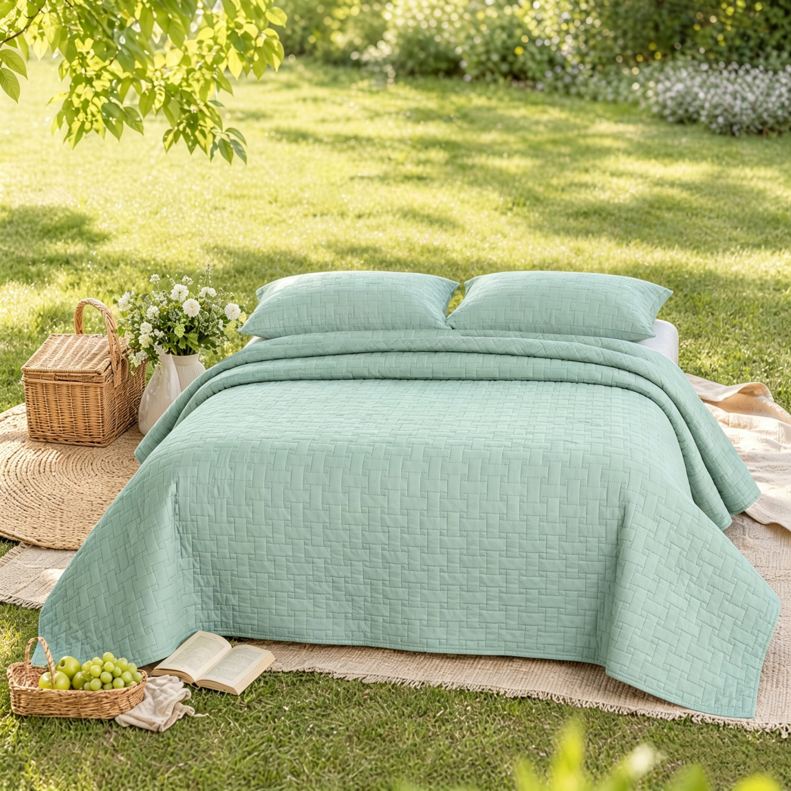 Light Green Quilted Bedspread