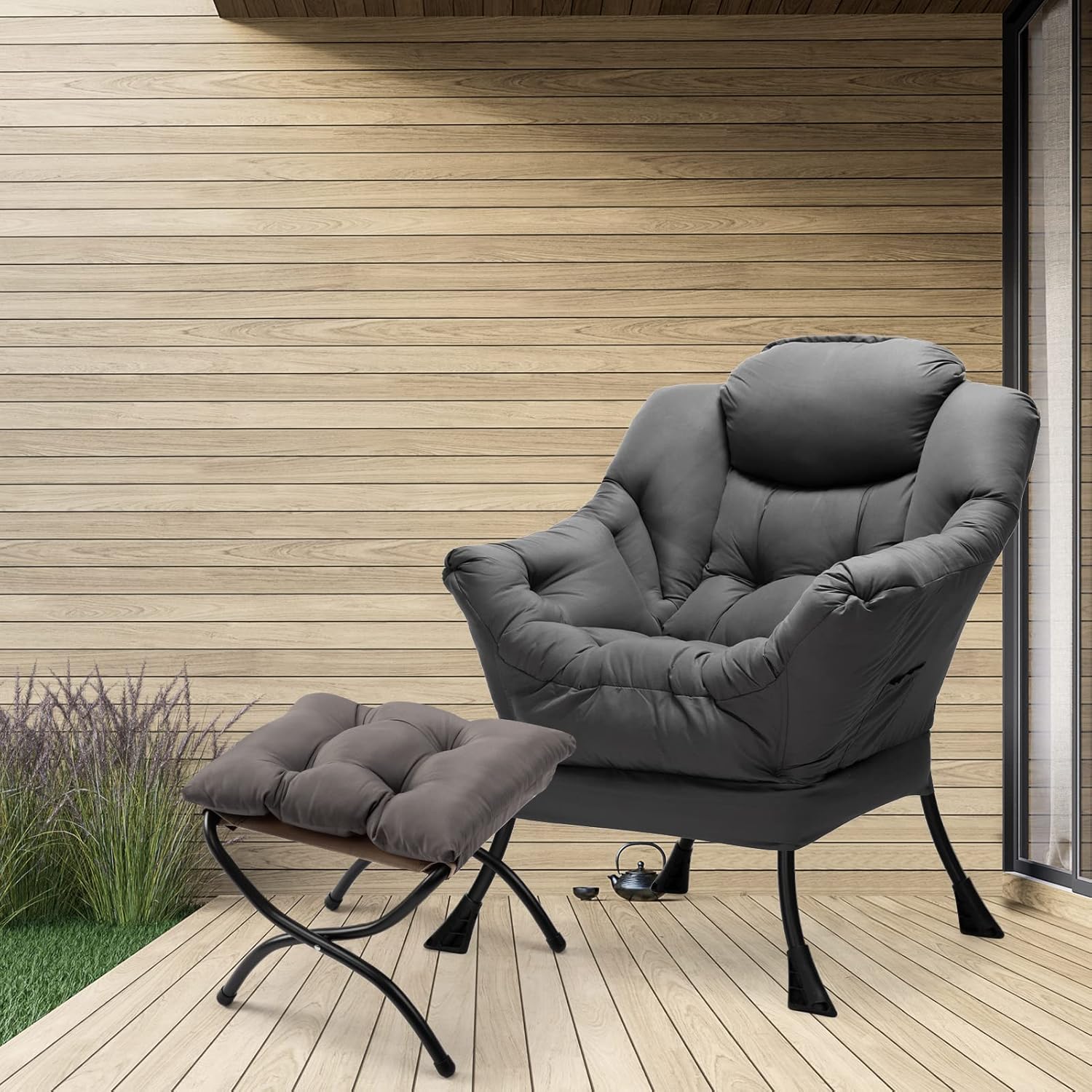 WAYFAIR HollyHOME Modern Fabric Large Lazy Chair, Accent Oversized Comfy Reading Chair, Thick Padded Cozy Lounge Chair With Armrest, Single Steel Frame Leisure Sofa Chair For Living Room, Bedroom, Dorm