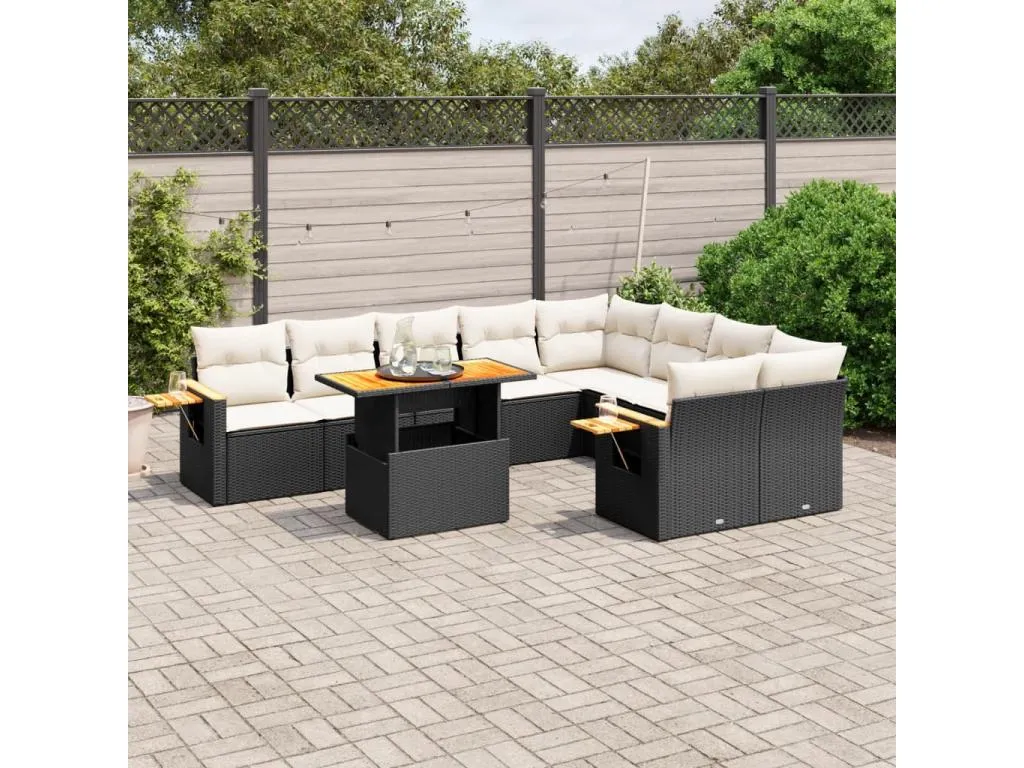 Set de sofás de jardín 10 piezas cojines ratán sintético negro gqcz12491
