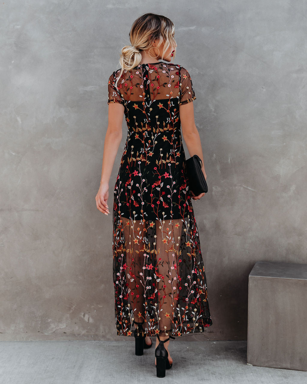 Immeasurable Joy Embroidered Mesh Maxi Dress - Black - Se7enfashion