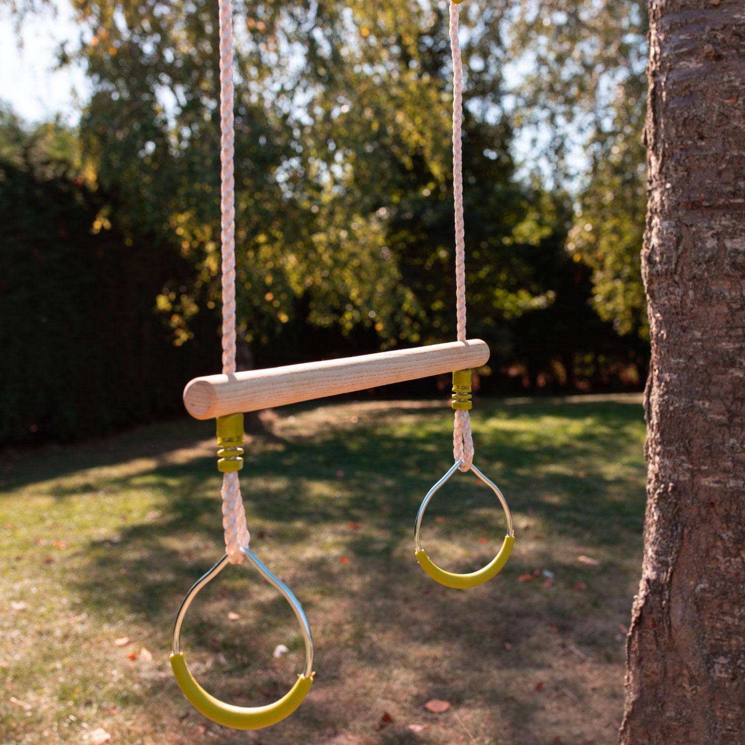 Kornog - Trapecio de madera con anillas metálicas