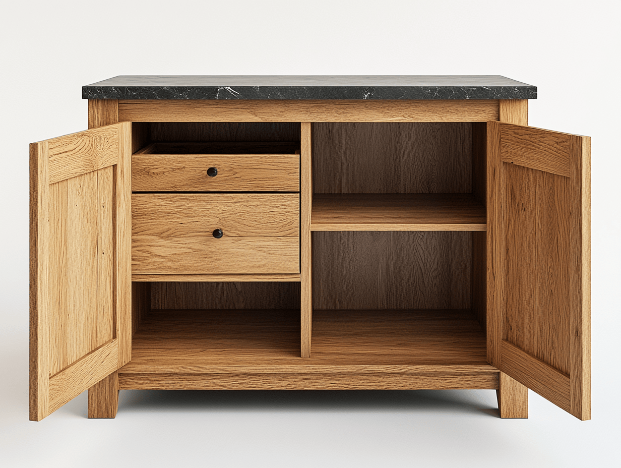 Armario de Madera con Encimera de Mármol Cocina Comedor Natural Funcional