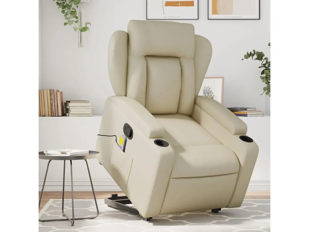 Sillón reclinable de masaje de pie cuero artificial color crema