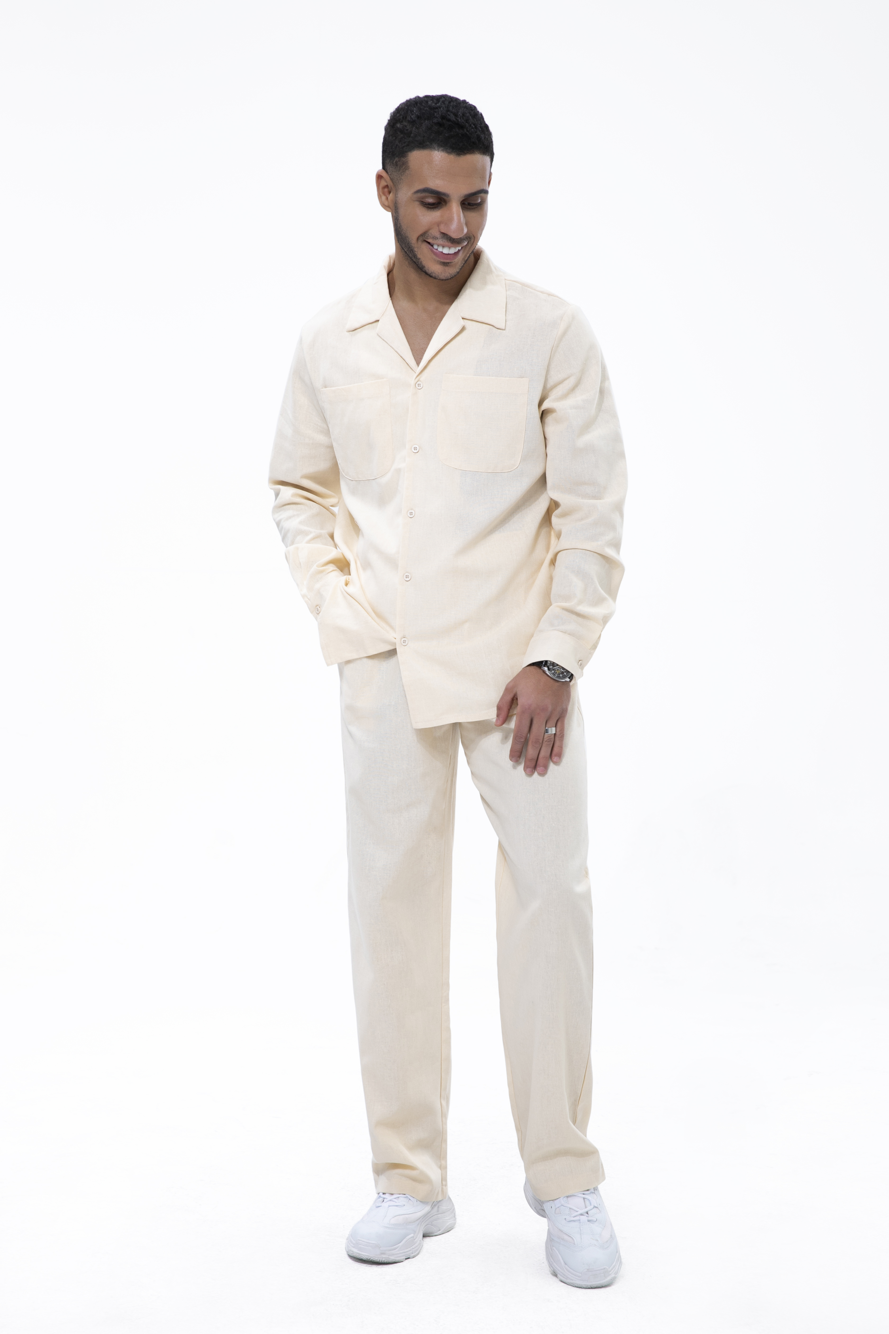 Suitmens Men's Cotton Linen 2 Piece Walking Set