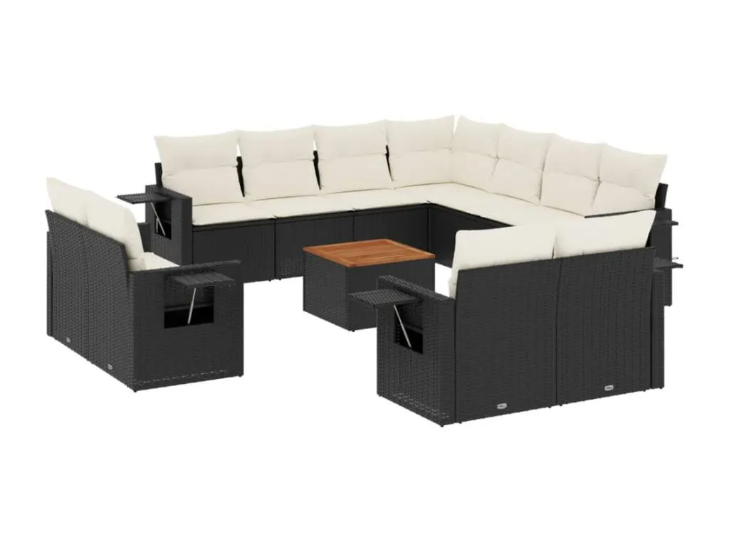 Boverdeco Set de sofás de jardín 12 piezas cojines ratán sintético negro