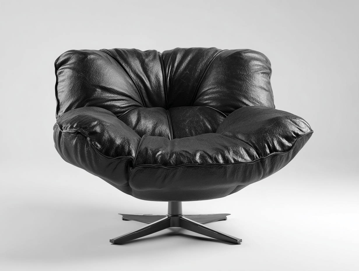 Sillón giratorio acolchado de cuero sintético 90×95×85 cm - negro - estilo moderno con base metálica