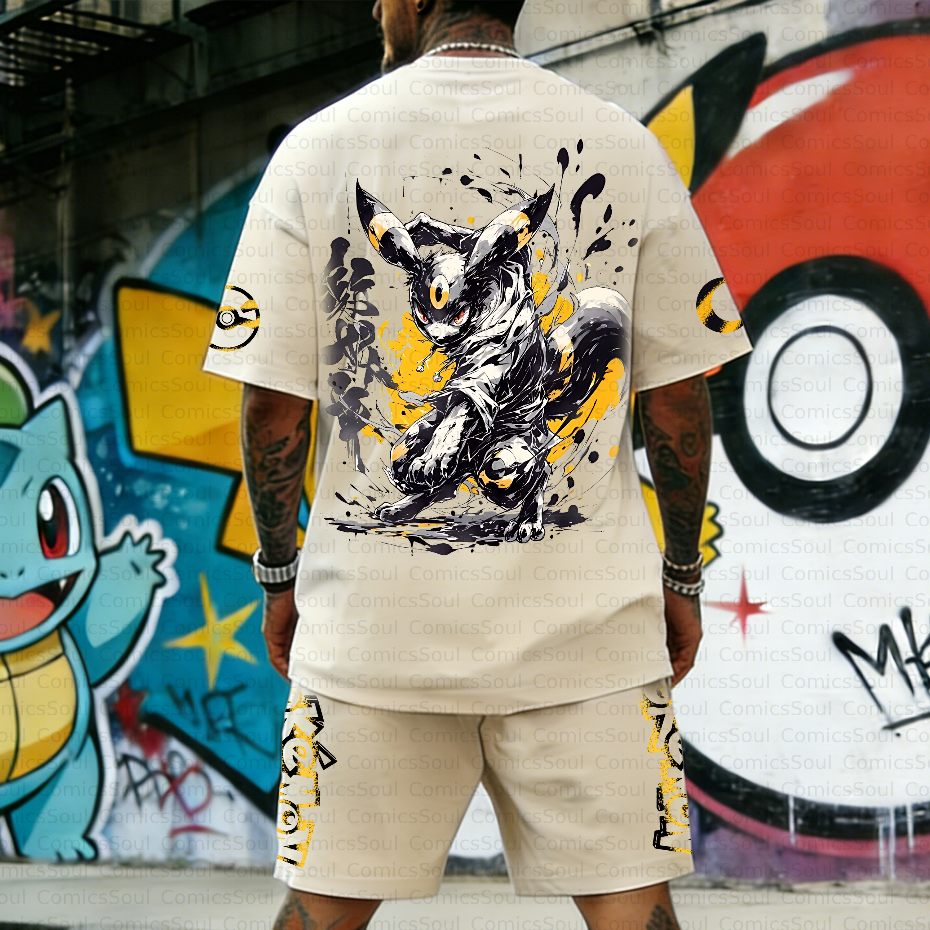 Unisex Anime Inspired Vintage T-shirt& Shorts 2 Pieces Set
