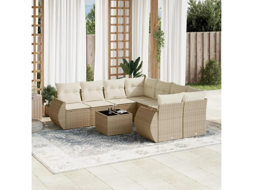 Set de sofás de jardín 9 pzas con cojines ratán sintético beige 59614KYLR