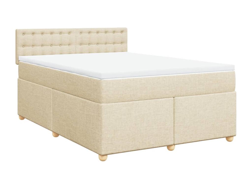 Cama box spring con colchón tela color crema 140x200 cm