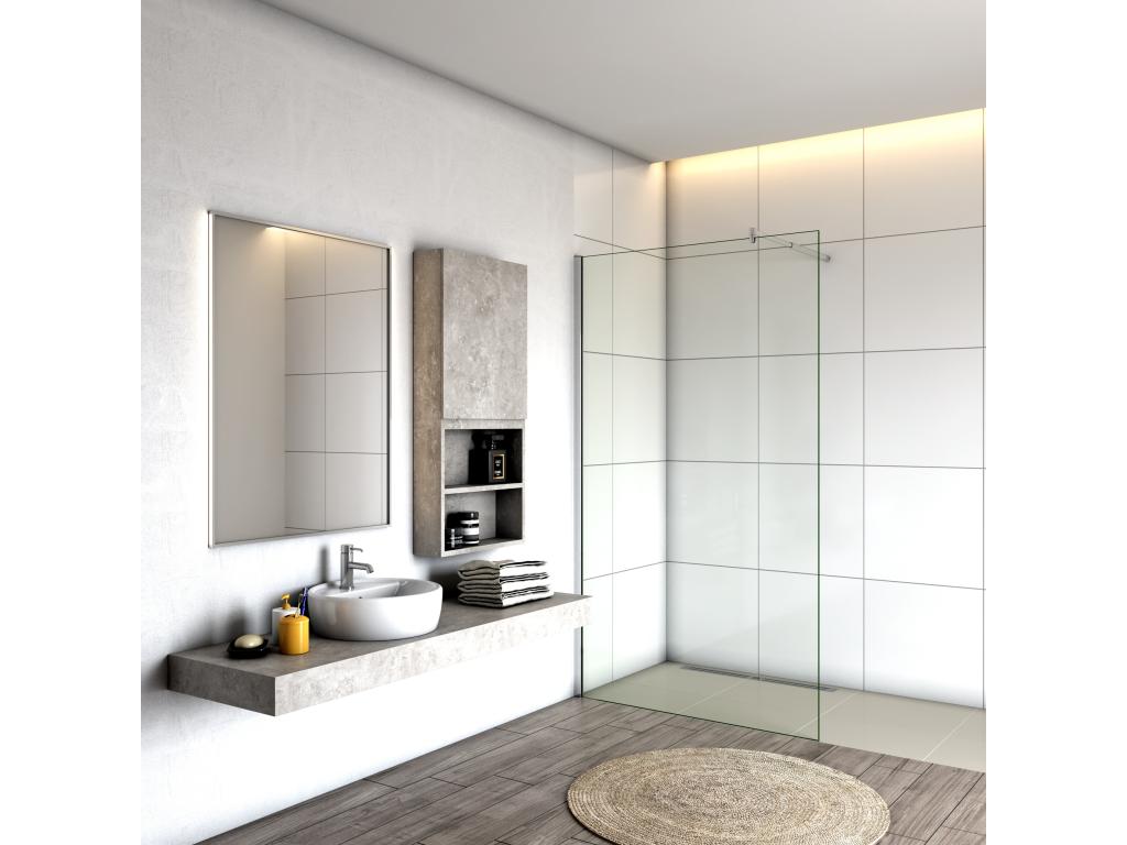 Panel de ducha vidrio antical de 8mm con barra ajustable 70-120cm,(128-130)x200cm