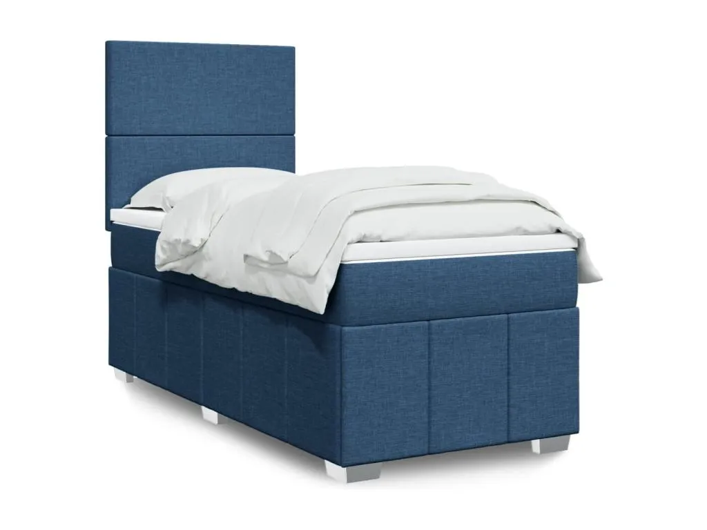 Cama box spring con colchón tela azul 90x200 cm fmr3521812