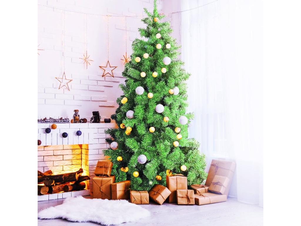Àrbol de Navidad 210 cm Santa Claus, Pino artificial, Árbol de efectos reales, Árbol de Navidad, 120x120 h210 cm, Verde